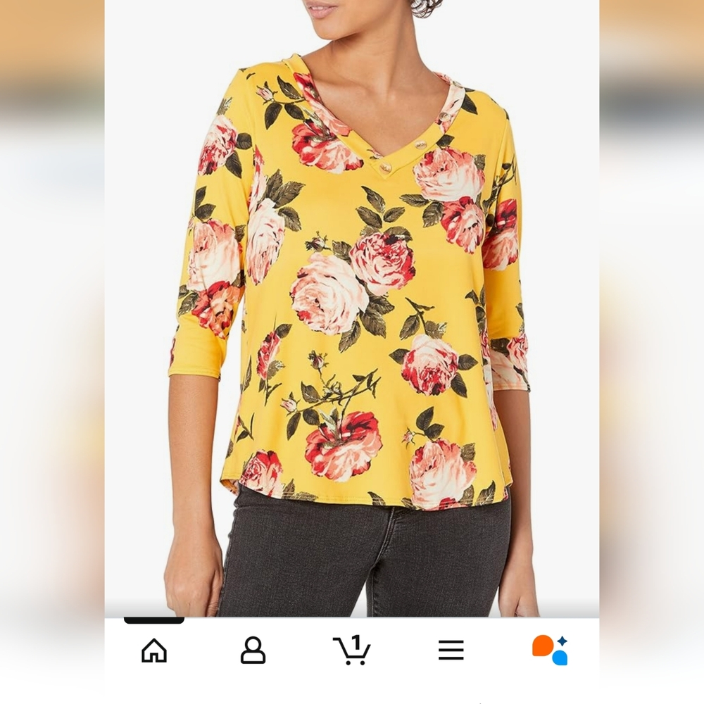 Star Vixen Yellow Floral V-Neck 3/4 Sleeve Top